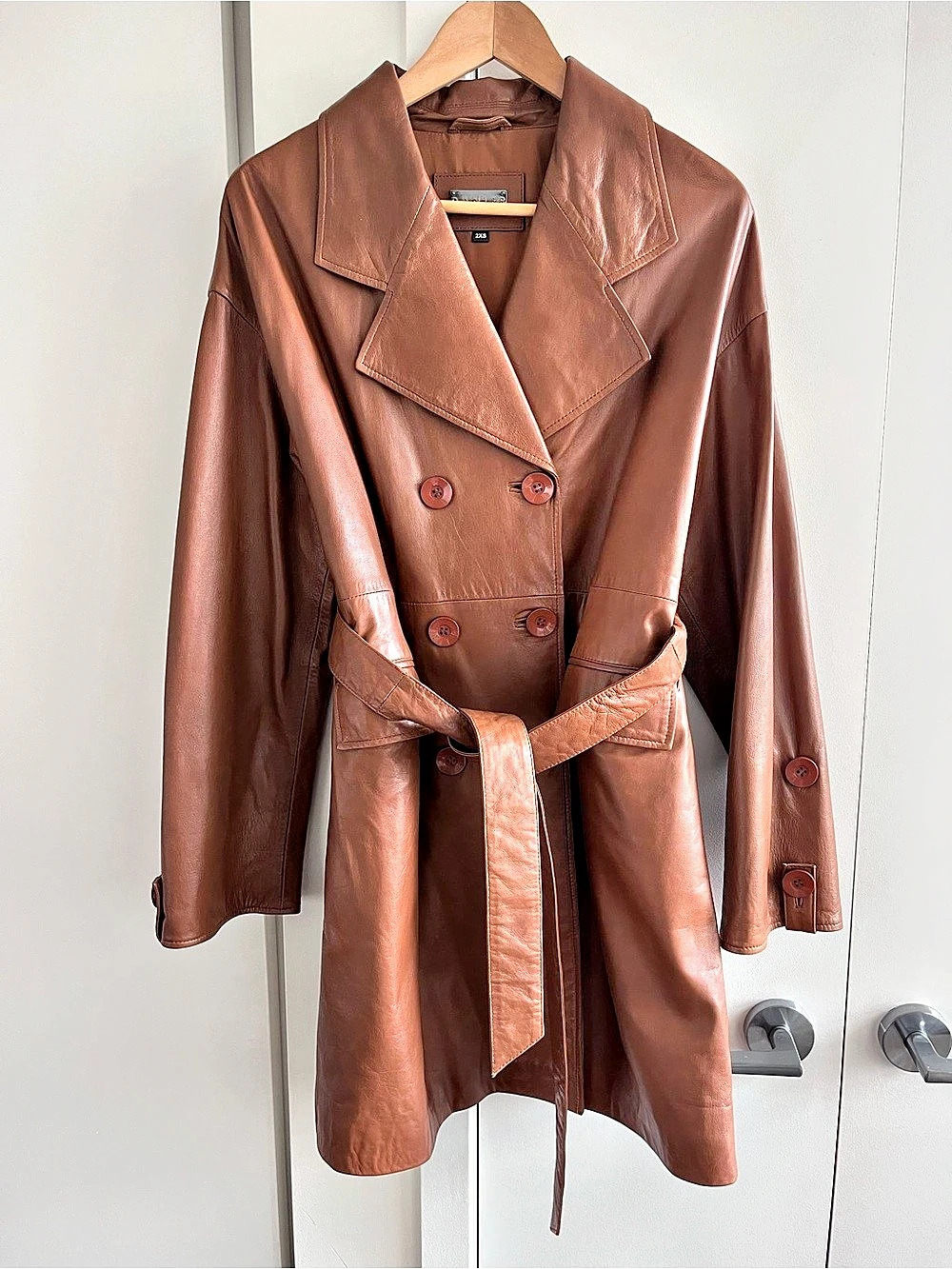 DANIER oversized Leather Trench Coat in Brown 2XS